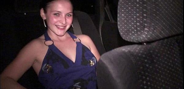  Young pretty teen girl undressing in car in public COOL